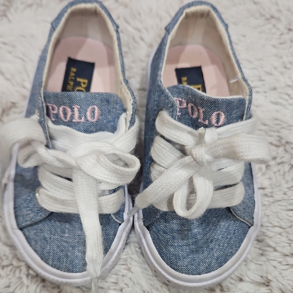 Polo by Ralph Lauren Kids Denim Lace-Up Sneakers with Pink Logo